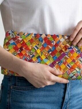 Clutch Purse Colorful Handcrafted Woven Candy Wrapper Bag‎  zip top Purse